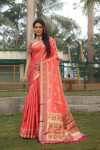Pink color soft organza silk saree with patola woven design