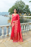 Pink Ethnic Motifs Woven Design Zari Bhagalpuri Saree