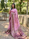 Lavender color pashmina silk saree with printed work