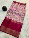 Pink color dola silk saree with digital kalamkari printed work