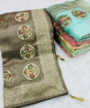 Beige color organza silk saree with moti work