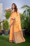 Orange color cotton saree with weaving work