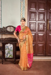 Peach color cotton silk saree with zari weaving work