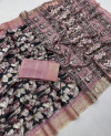 Black and magenta color soft cotton silk saree with digital printed work
