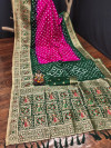 Pink and green color bandhej silk saree with meenakari weaving work