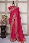 Pink color soft vichitra silk saree with embroidery work