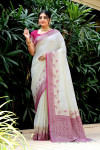 White color soft banarasi silk saree with zari weaving work