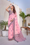 Baby pink color cotton saree with weaving work