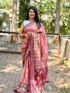 Gajari color pashmina silk saree with printed work