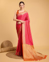 Pink color kanchipuram silk saree with zari woven work