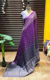Purple and gray color soft silk saree with ajrakh printed work