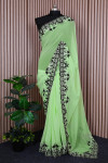 Pista green color georgette saree with diamond & embroidery work
