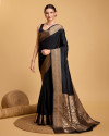 Black color soft kanchipuram silk saree with zari weaving work