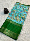 Sky blue color dola silk saree with digital kalamkari printed work