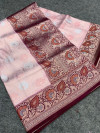 Baby pink and magenta color kanjivaram silk with saree zari weaving work