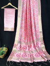 Baby pink color tussar silk saree with marigold design print work