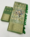 Green color cotton silk saree with digital printed work