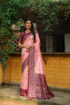 Pink color kanjivaram silk saree zari weaving work