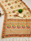 Cream color pushmina silk saree with weaving work