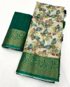 Multi color linen silk saree with printed work