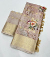 Peach color cotton silk saree with digital printed work