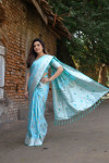 Sky blue color soft satin silk saree zari weaving work