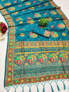 Firoji color pushmina silk saree with weaving work