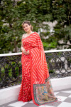 Red color tussar silk saree with Leheriya printed work
