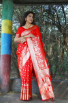 Red color soft satin silk saree zari weaving work