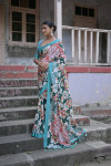 Green color soft silk saree with printed work