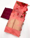 Gajari color muslin cotton saree with printed work