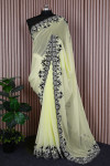Light yellow color georgette saree with diamond & embroidery work