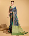 Navy blue color kanchipuram silk saree with zari woven work