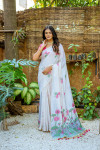Pink color soft muga silk saree with floral weaving work
