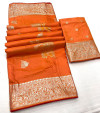 Orange color soft viscose silk saree with zari weaving work