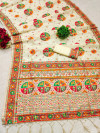 White color pushmina silk saree with weaving work