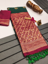 Green color soft tussar silk saree with zari weaving work