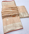 Beige color soft viscose silk saree with zari weaving work