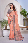Peach color cotton saree with weaving work