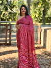 Magenta color dola silk saree with bandhej printed work