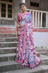 Magenta color soft silk saree with printed work