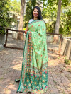 Pista green color pashmina silk saree with printed work