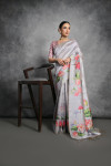 Gray color soft silk saree with printed work