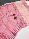 Pink color soft tussar silk saree with zari woven work