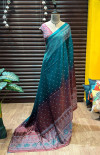 Rama green and coffee color soft silk saree with ajrakh printed work