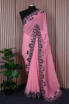 Pink color georgette saree with diamond & embroidery work