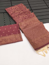 Maroon color soft handloom raw silk saree with weaving work