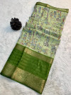 Light mahendi green color dola silk saree with digital printed work