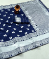 Navy blue color silk saree with zari weaving work