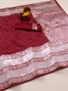 Maroon color silk saree with zari weaving work